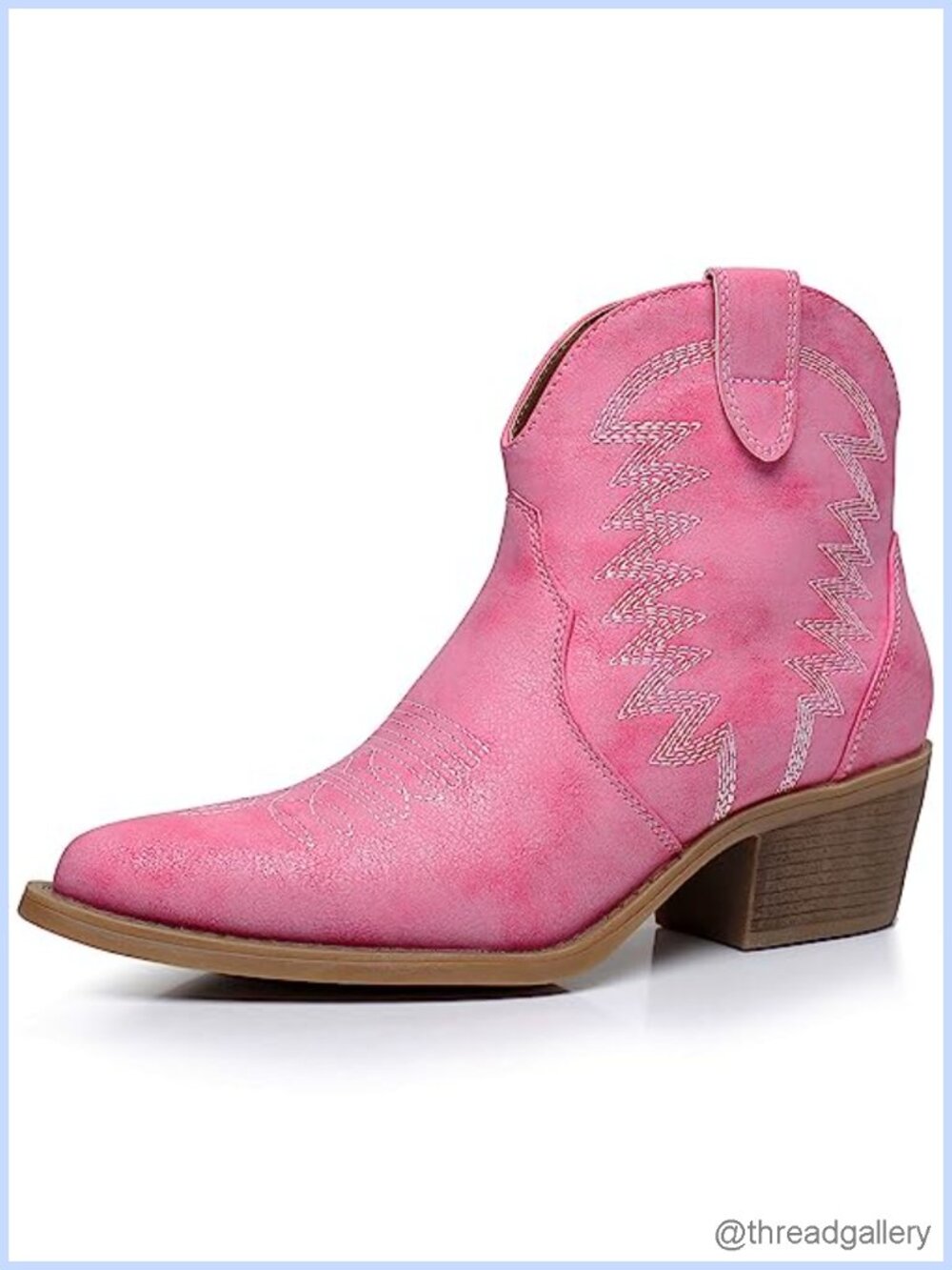 Women's Western Ankle Boots Faux Leather Low Heel Cowboy Booties with Side